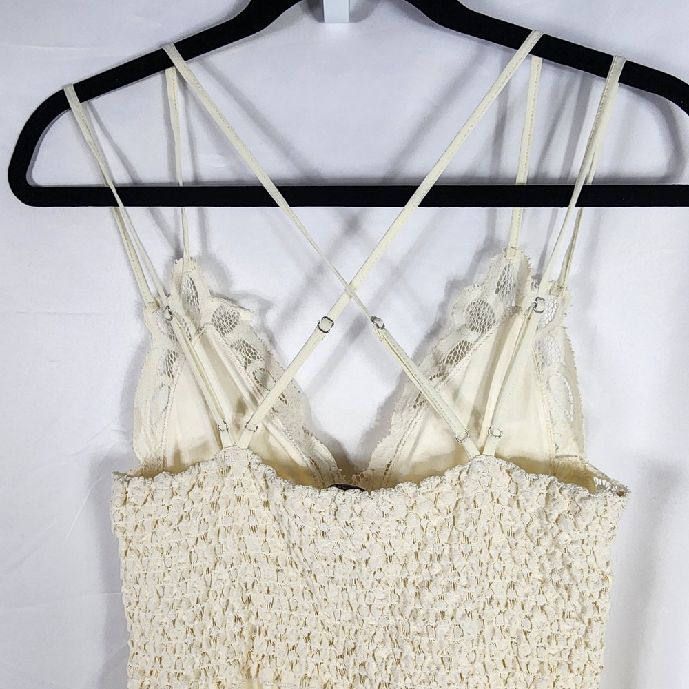 Womens Boho Lace Bodice Mini Dress Medium Cream Neutral Feminine Dainty Coquette - Picture 5 of 12